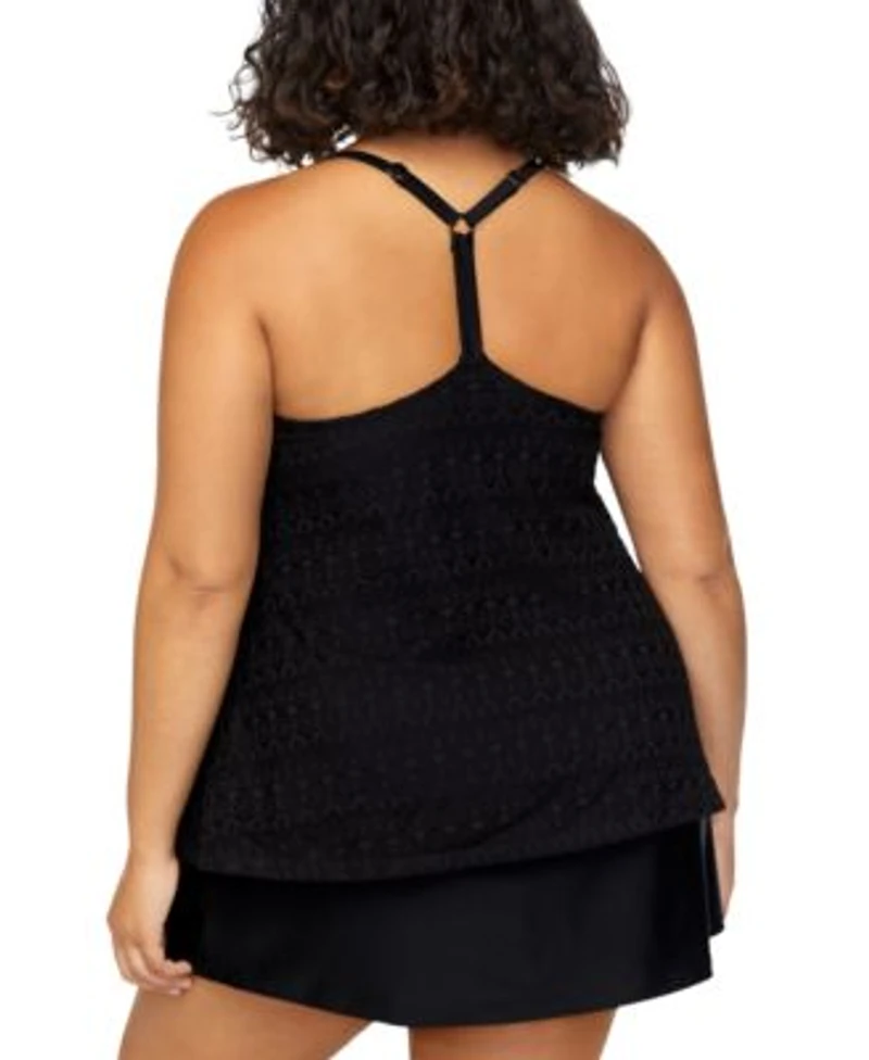 Island Escape Plus Size Crochet Racer Back Tankini Plus Size Tummy Control Swim Skirt Exclusively At Macys