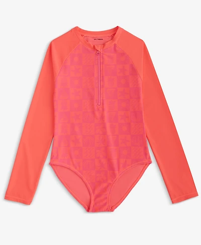 Epic Threads Little & Big Girls Beachy Check Zip-Up, Long-Sleeve Rash Guard, Exclusively at Macy's