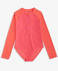 Epic Threads Little & Big Girls Beachy Check Zip-Up, Long-Sleeve Rash Guard, Exclusively at Macy's