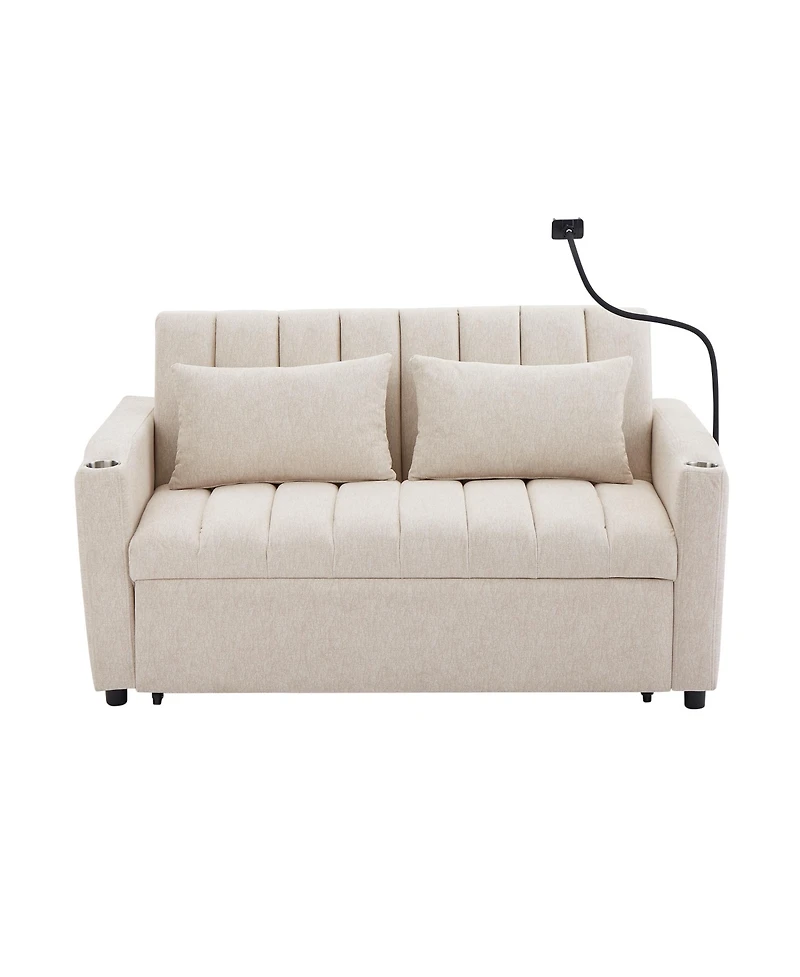 Streamdale Convertible Sofa Bed Loveseat with Usb Ports, Storage, and Phone Holder