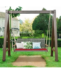 Sugift 2-Person Patio Wicker Hanging Swing Chair