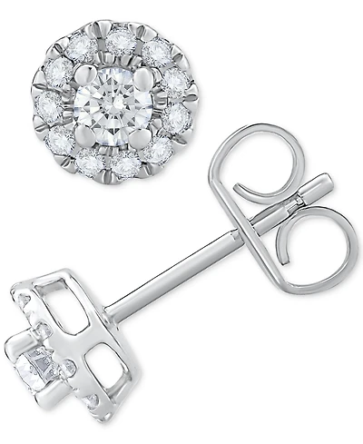 Diamond Round Halo Stud Earrings (1/3 ct. t.w.) 14k White Gold or