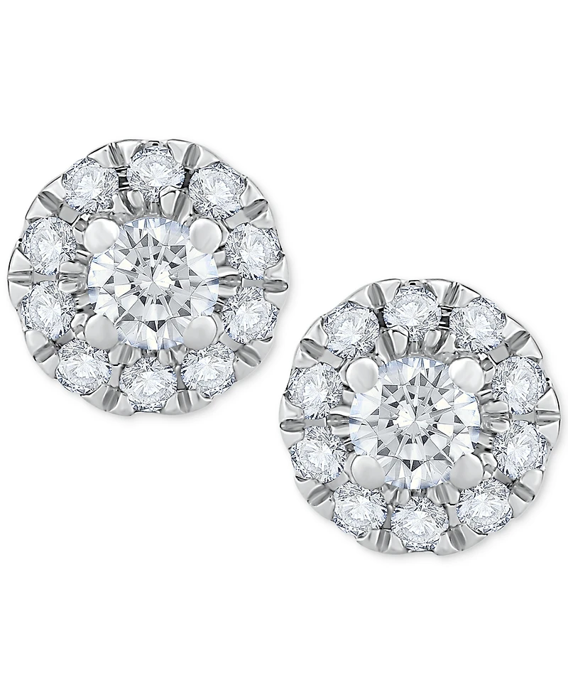 Diamond Halo Stud Earrings (3/4 ct. t.w.) 14k White Gold or
