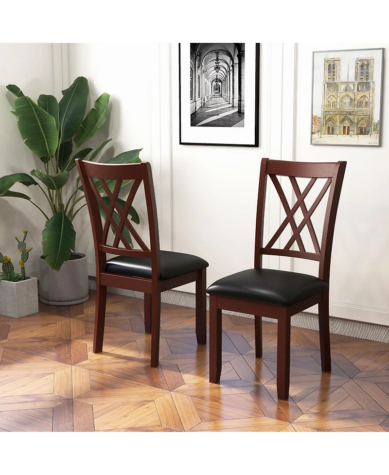 Gymax Set of 2 Dining Chair Kitchen Chair with Backrest Padded Seat & Rubber Wood Legs