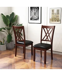 Gymax Set of 2 Dining Chair Kitchen Chair with Backrest Padded Seat & Rubber Wood Legs