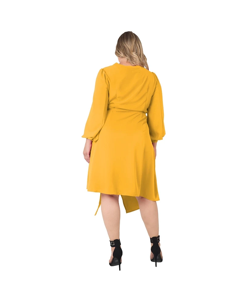 Standards & Practices Plus Asymmetrical Hem Button-Up Wrap Lantern Sleeve Dress