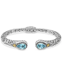 Devata Blue Topaz & Bali Cuff Bracelet in Sterling Silver and 18K Gold Accents, Large
