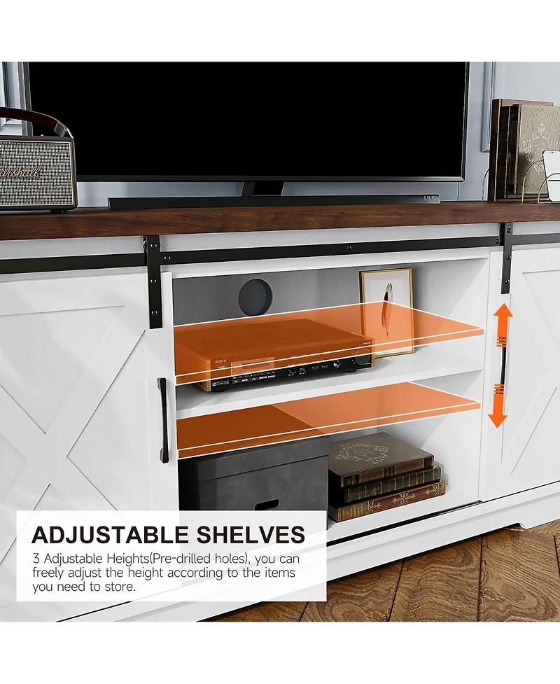gaomon Farmhouse Tv Stand for 65 Inch Tv, Entertainment Center with Storage and Sliding Barn Doors(White