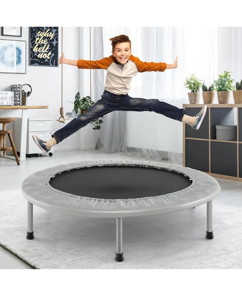 Gymax 38'' Folding Mini Trampoline Fitness Rebounder w/ Safety Pad Silver & Black