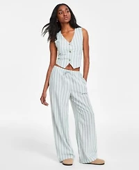 Hippie Rose Juniors Striped Vest Striped Wide Leg Drawstring Pants