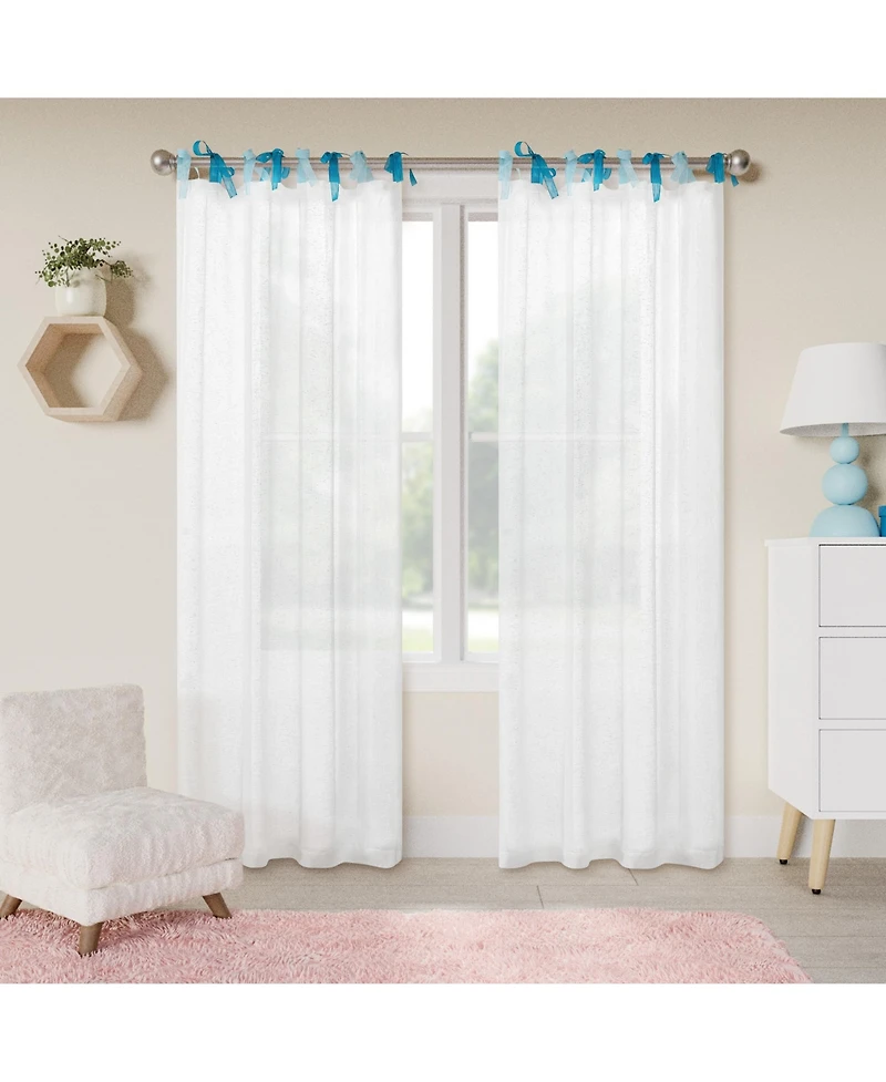Awesome Home Tabitha Ribbon multi color Tie Top Curtains Pair, 52"×96"