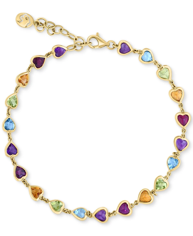 Effy Multi-Gemstone Heart Bezel Link Bracelet (5-5/8 ct. t.w.) in 14k Gold