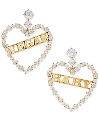 Ajoa Gold-Tone Cubic Zirconia "Vegas Baby" Open Heart Drop Earrings