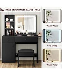 gaomon Vanity Desk with Led Lighted Mirror & Power Outlet