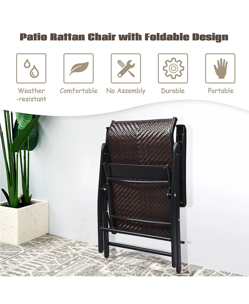 Sugift 2 Pieces Patio Rattan Folding Reclining Chair
