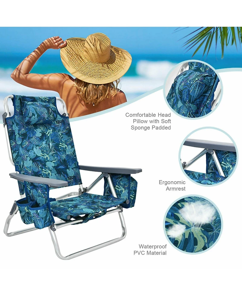 Sugift 4-Pack 5-Position Outdoor Folding Backpack Beach Reclining Chair with Pillow