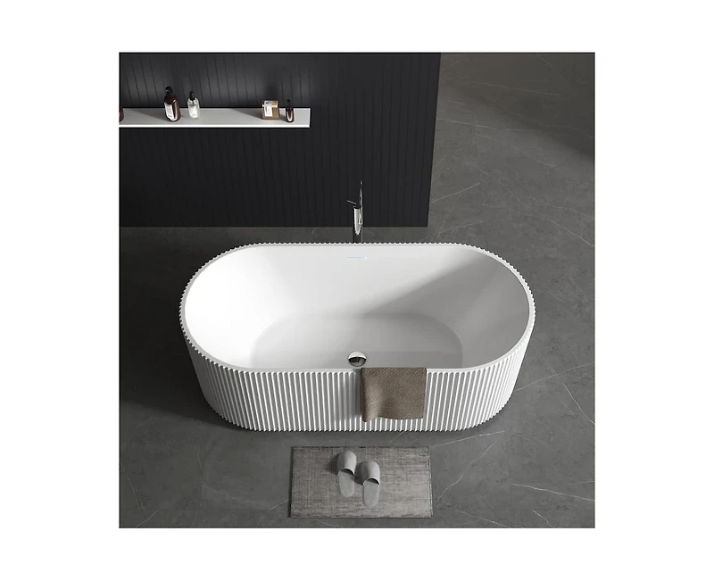 gaomon 67"Acrylic Freestanding Bathtub, V Shape Freestanding Soaking Acrylic Bathtub, Unique Pleated Design With Chrome Drain and Classic Slotted Over