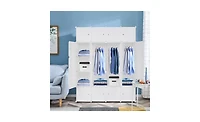 Slickblue 20-Cube Stackable Plastic Organizer Shelves, Multifunctional Modular Closet Cabinet with Hanging Rod in White