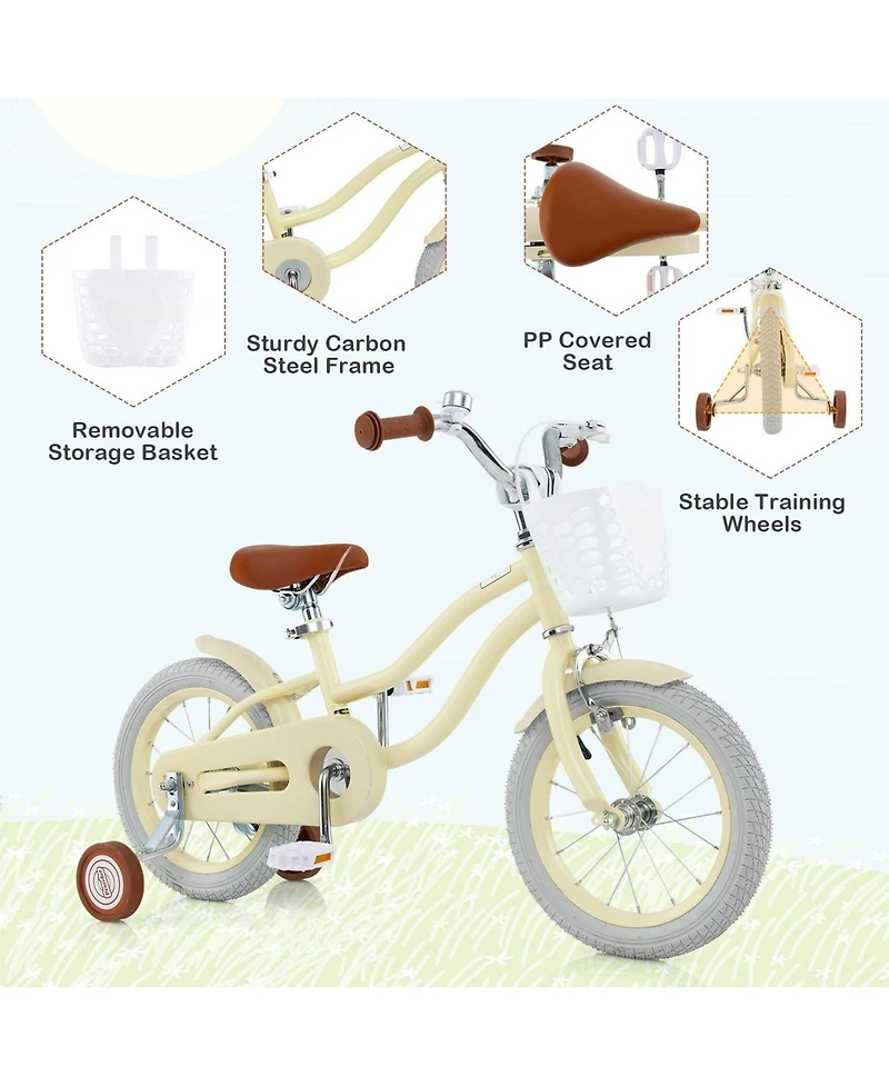 Hongge 14/16/18 Inch Kids Bike Adjustable with Training Wheels Ages 3-8 Years Olds