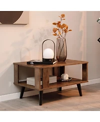 Sugift Compact Retro Mid-Century Coffee Table with Storage Open Shelf