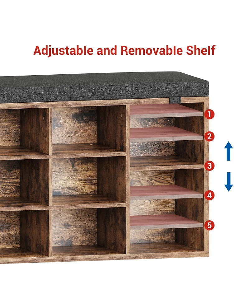 gaomon 41 Inches Shoe Bench with Cushion, Shoe Rack Bench, Ten Cubbies Storage Entryway Bench with Adjustable Shelves