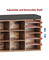 gaomon 41 Inches Shoe Bench with Cushion, Shoe Rack Bench, Ten Cubbies Storage Entryway Bench with Adjustable Shelves