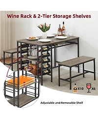 gaomon Dining Table Set for 4, Kitchen Table Set for 4 with 2 Benches, Rectangular Dining Room Table Set with Wine Rack