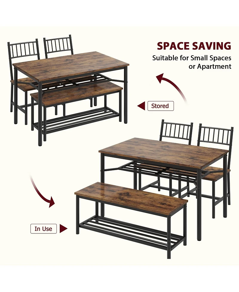 gaomon Dining Table Set for 4, Kitchen Table and 2 Chairs , 47.2" Rectangular Kitchen Table Set, Dining Room Table Set Brown
