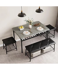 gaomon Kitchen Table with Bench, Dining Room Table Set for 4 with Upholstered Bench and Square Stools, Table Set with Storage -Grey