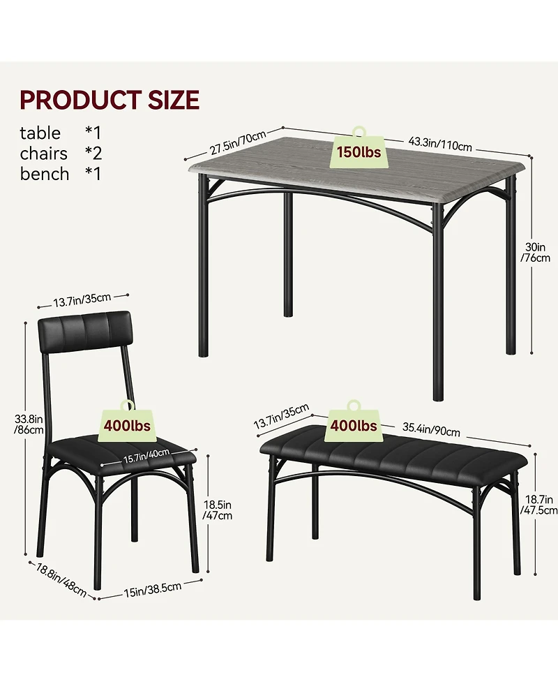gaomon Dining Table Set for 4, Kitchen Table and Chairs for 4, Rectangular Kitchen Table Set , Dining Room Table Set,Grey