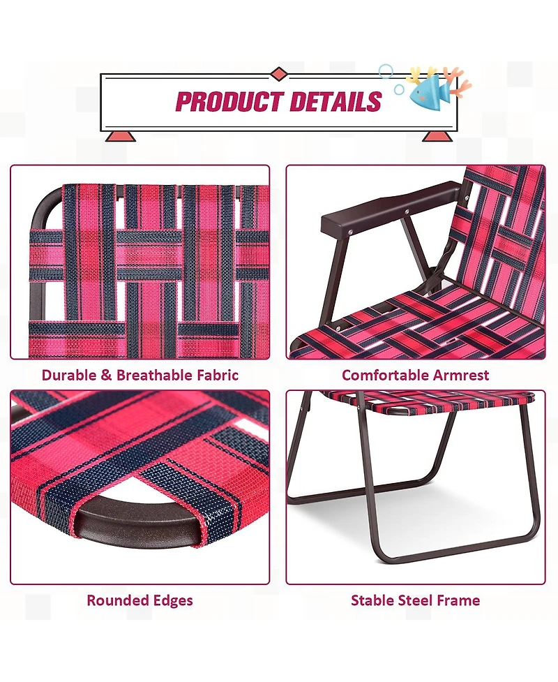 Vebreda 6 Pieces Folding Beach Chair Camping Lawn Webbing Chair