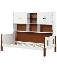 Twin Bed with Bookcase with Shelves and Wooden Slat Support No Box Spring Needed for Living Room Bedroom