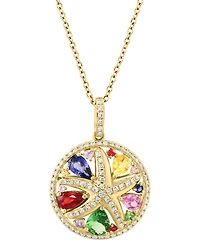 Effy Multi-Gemstone (1-1/4 ct. t.w.) & Diamond (1/4 ct. t.w.) Starfish Pendant Necklace in 14k Gold, 18" + 1" extender