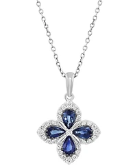 Effy Sapphire (7/8 ct. t.w.) & Diamond (1/5 ct. t.w.) Flower Pendant Necklace in 14k White Gold, 18" + 1" extender