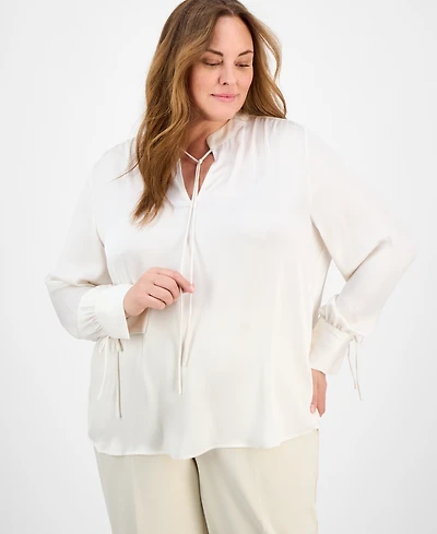 Anne Klein Plus Tie-Neck Stand-Collar Blouse