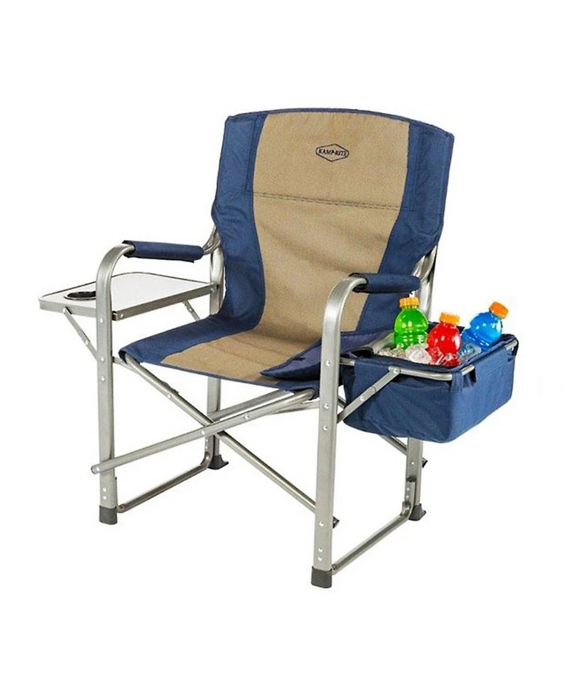 Kamp-Rite Portable Director's Chair w/Cooler, Cup Holder, & Side Table, Navy/Tan