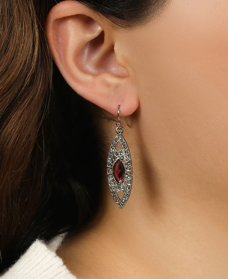 2028 Epoxy Faux Marcasite Stone Drop Earrings