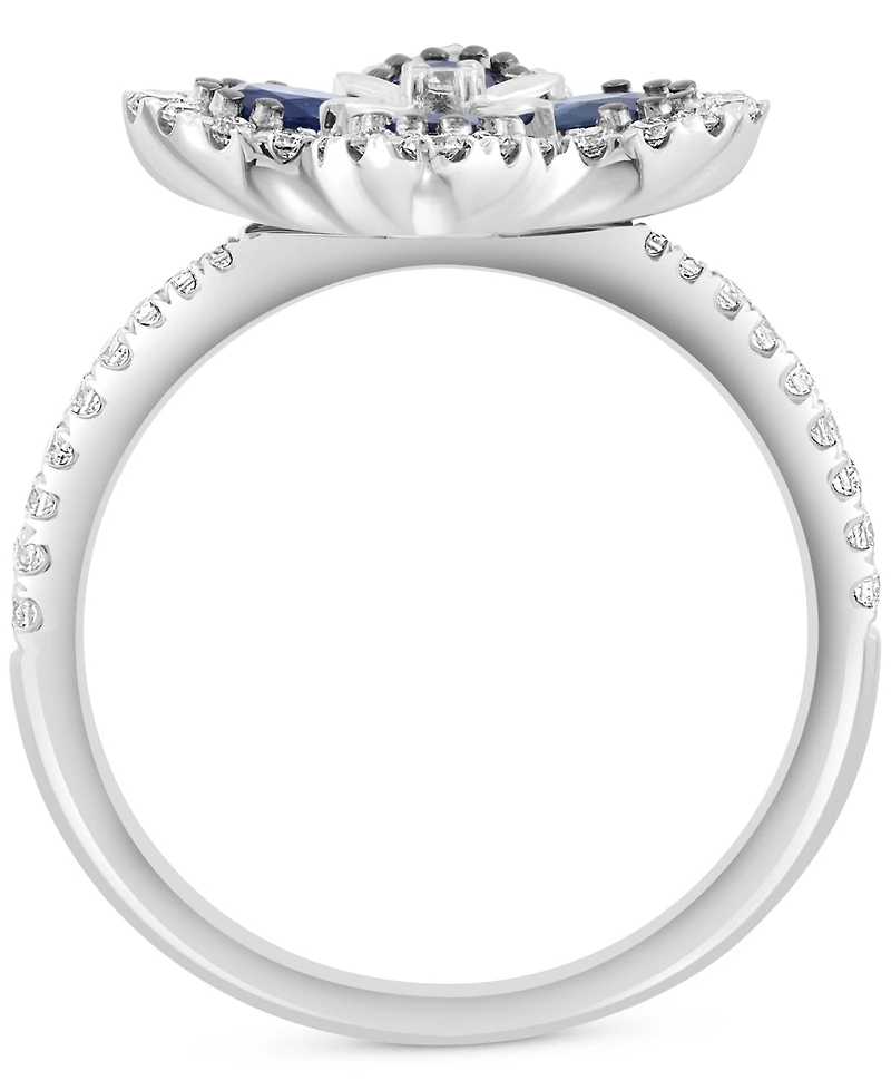 Effy Blue Sapphire (3/4 ct. t.w.) & Diamond (1/3 ct. t.w.) Flower Statement Ring in 14k White Gold