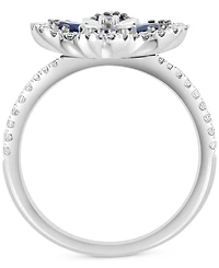 Effy Blue Sapphire (3/4 ct. t.w.) & Diamond (1/3 ct. t.w.) Flower Statement Ring in 14k White Gold