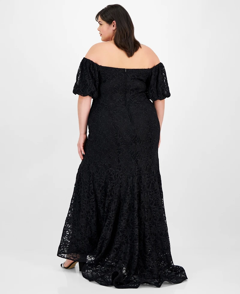 Emerald Sundae Plus Size Off-the-Shoulder Lace Gown, Created for Macy's