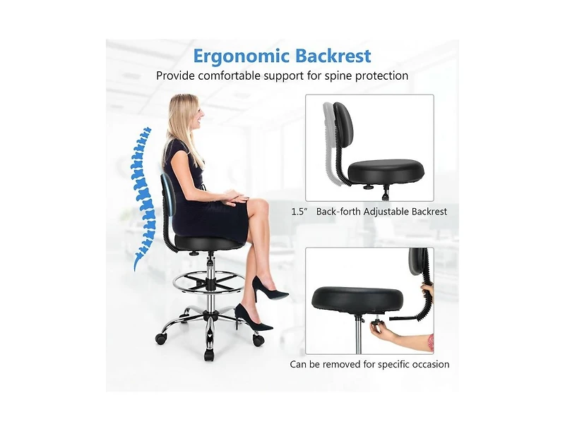 Skonyon Swivel Drafting Chair with Retractable Mid Back and Adjustable Foot Ring