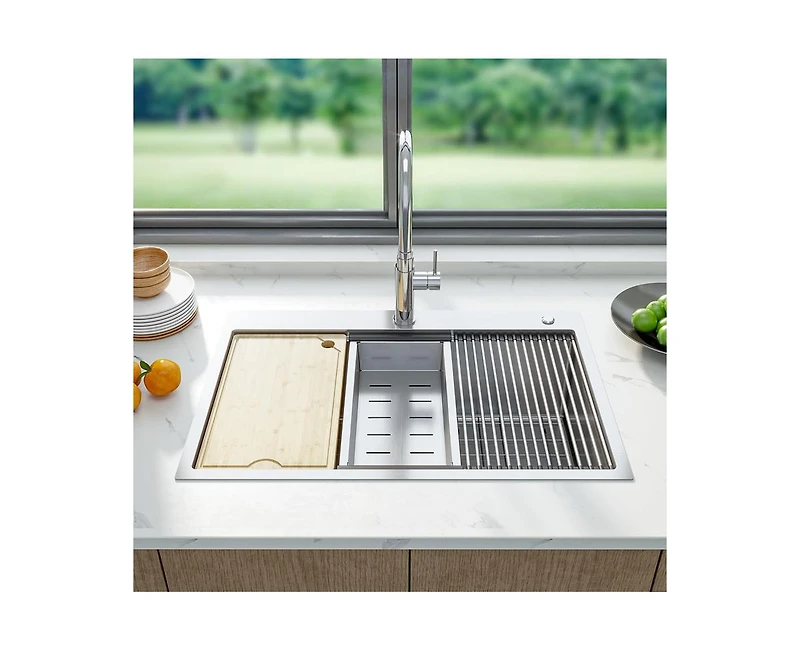 gaomon Kitchen Sink, Inch Brushed Nickel Topmount Kitchen Bar Sink with Single-tier Track, Stainless Steel 16 Guage Single Bowl Kitchen Sinks