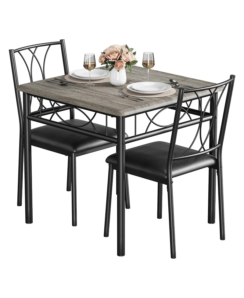gaomon Dining Table Set for 2, Kitchen Table and Chairs, Square Dining Room Table Set , 3 Piece Dining Table Set , Rustic Grey