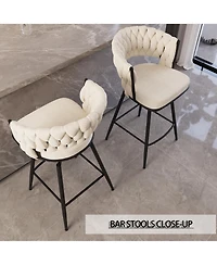 Streamdale Furniture Bar Chair Suede Woven Bar Stool Set of 4,Black legs Barstools No Adjustable Kitchen Island Chairs,360 Swivel Bar Stools Upholster