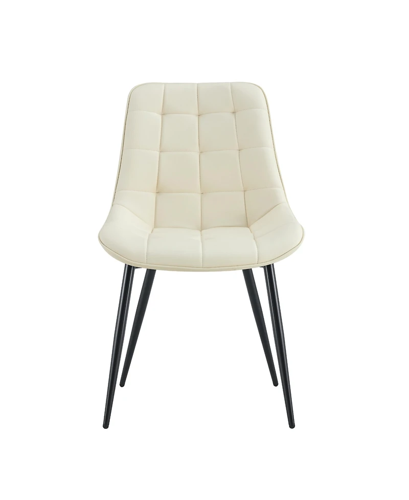 Streamdale Modern Cream White Fabric Dining Chair with Stylish Grid Pattern