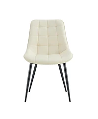 Streamdale Modern Cream White Fabric Dining Chair with Stylish Grid Pattern