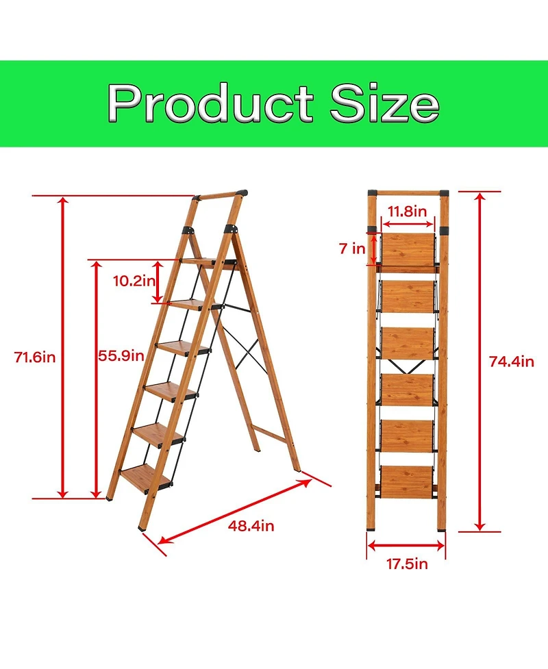 Flynama 5 Step Ladder, 5 Step Stool Folding Step Stool with Handrails, Sturdy Step Stool for Adult, Gorilla Ladders 500LBS Capacity Sturdy& Portable L