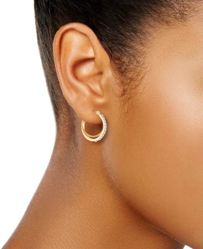 Macy's Diamond Fascination Double Round Hoop Earrings in 10k Yellow Gold (3/4")