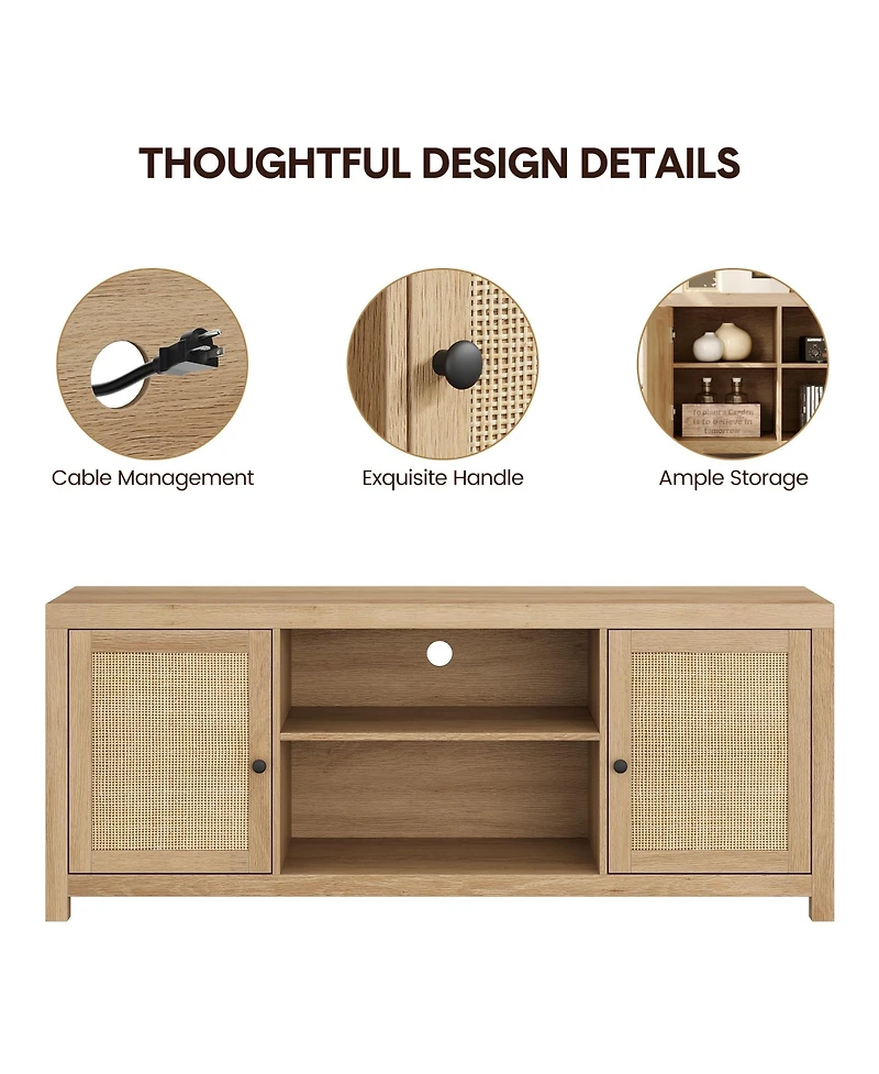 gaomon Tv Stand for 75 Inch Tv, Rattan Entertainment Center with Storage