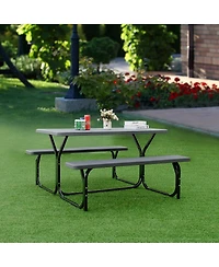 Sugift Outdoor Picnic Table Bench Set with Metal Base